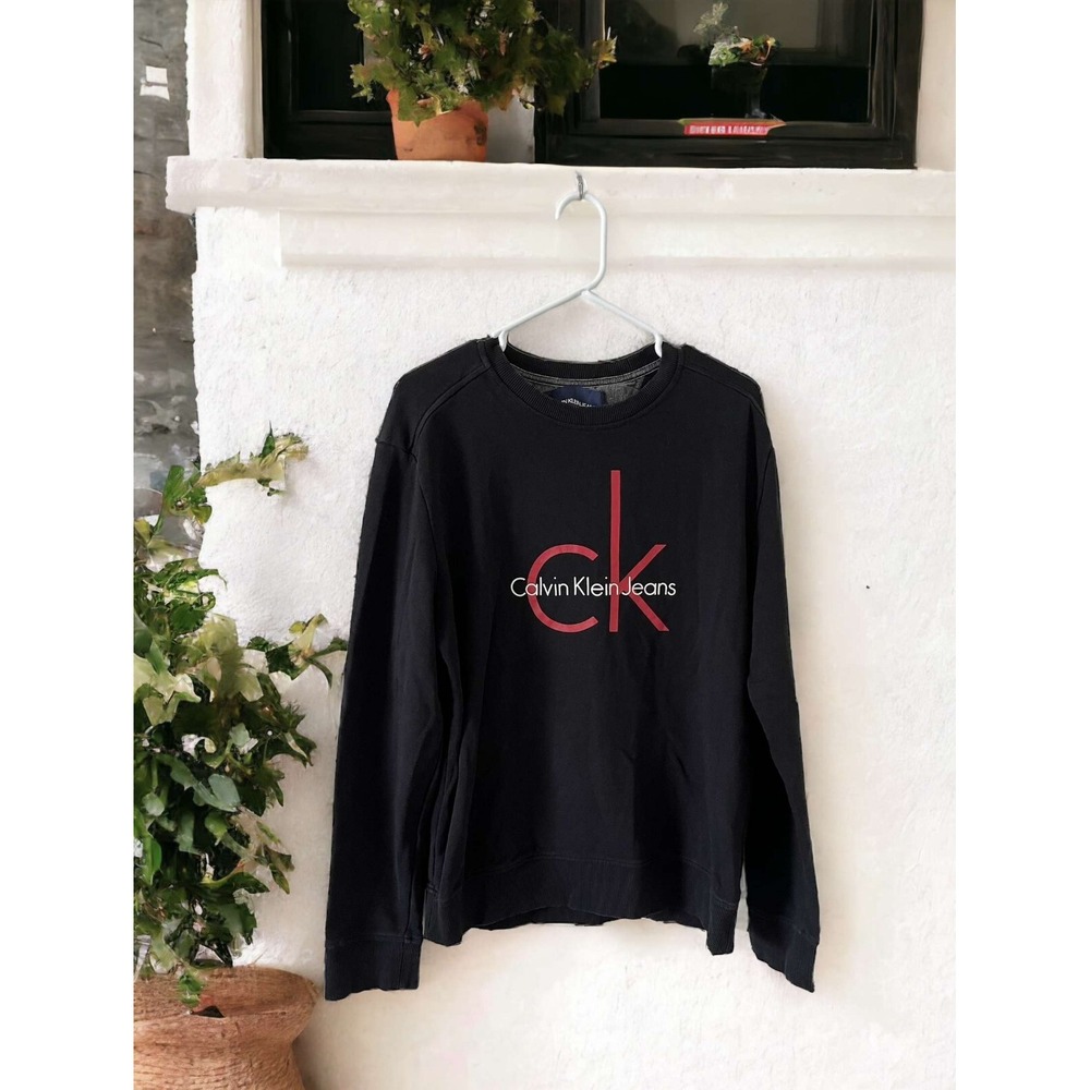 Calvin Klein Jeans‎ Womens Large Black Crew Neck Logo Sweatshirt Pullover